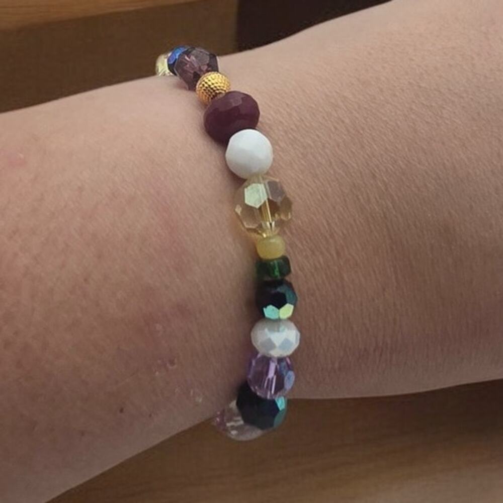 Earth Tones Multicolor Faceted Bead Stretch Bracelet – Eclectic Boho Style